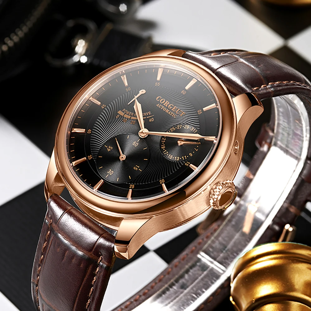 CORGEUT Relogio Masculino Men\'s Watch Mechanical Watch Seagull Waterproof Rose Gold Watch Brushed Multifunctional Automatic