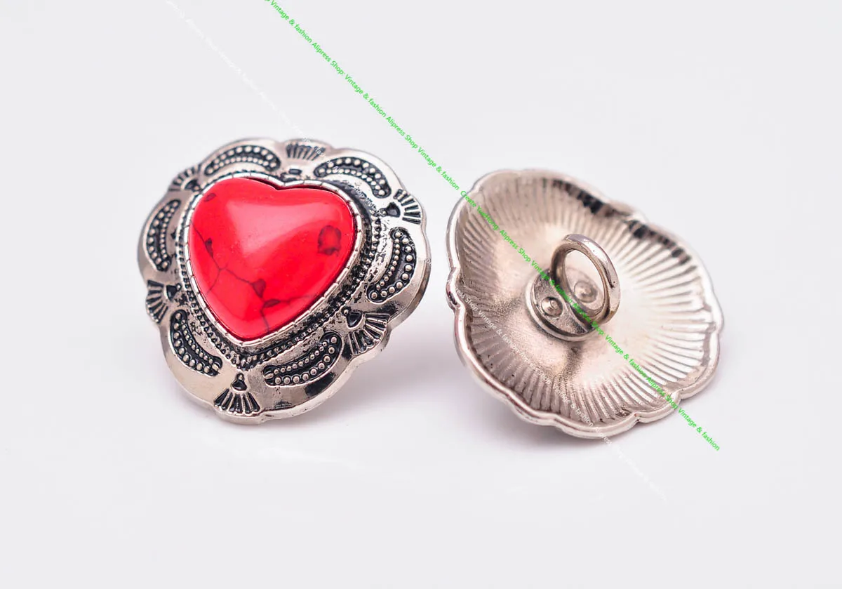 10X Silber Indische Blume Kunst Echt Grün Liebe Herz Türkis Leathercraft Haar Zubehör Nähen Schaft Taste Concho Verschluss – Detail 10
