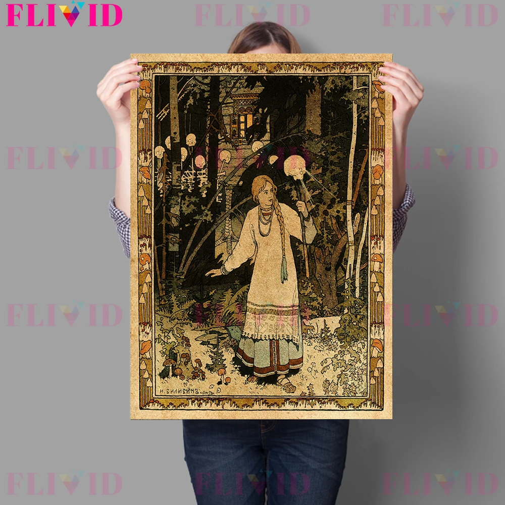 Baba Yaga,Vasilisa,Sirin And Unicorn Art Poster And Print Decoration Retro Witch Myth Wall Art Canvas Painting For Living Room