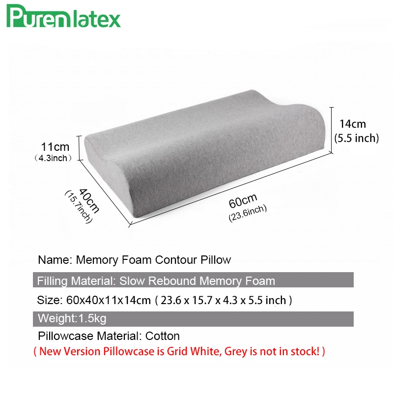 PurenLatex 14 cm High Memory Foam Contour Orthopedic Pillow Neck Cervical Vertebra Support Neck Care Bedding Big Large Pillow