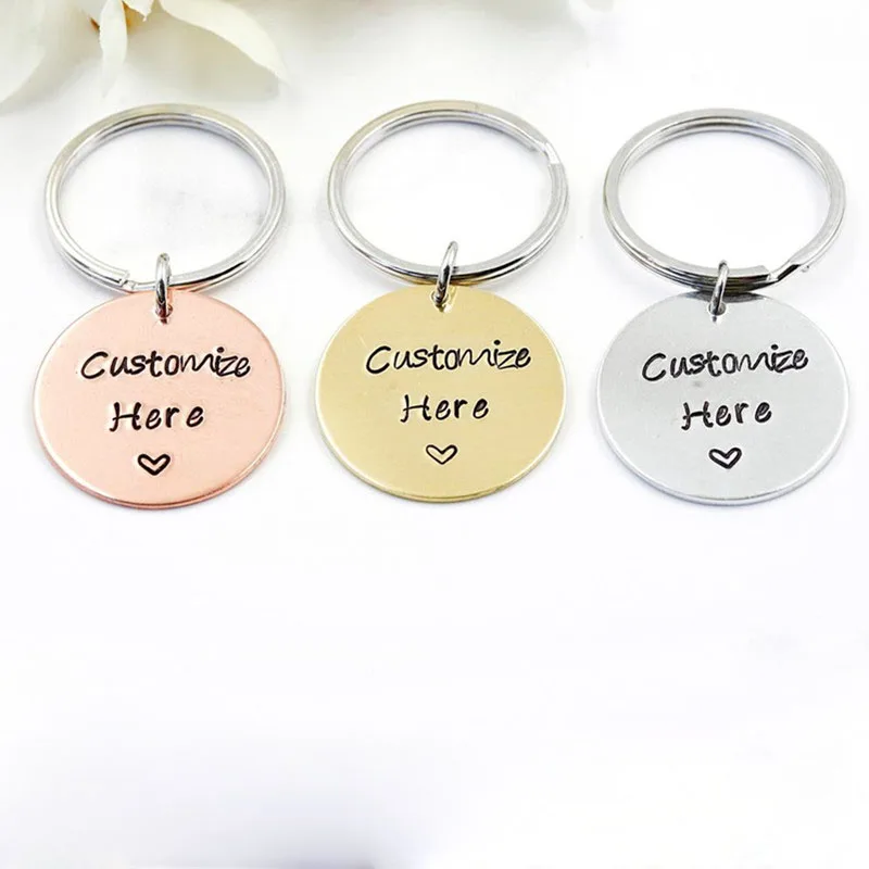 Customized Keychain Custom Round Llaveros Stainless Steel Fashion Initial Key Chain Couple Personalized Gift