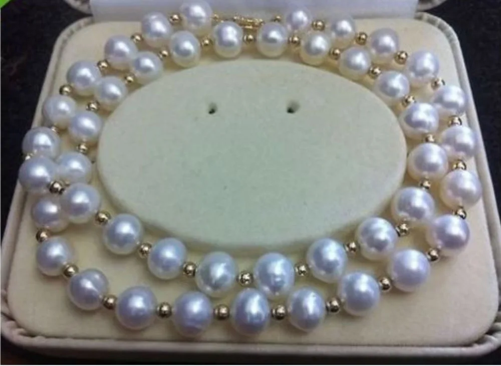 

REAL NOBLEST AAA+ 9-10MM AKOYA WHITE NATURAL PEARL NECKLACE 18" 14 GOLD CLASP