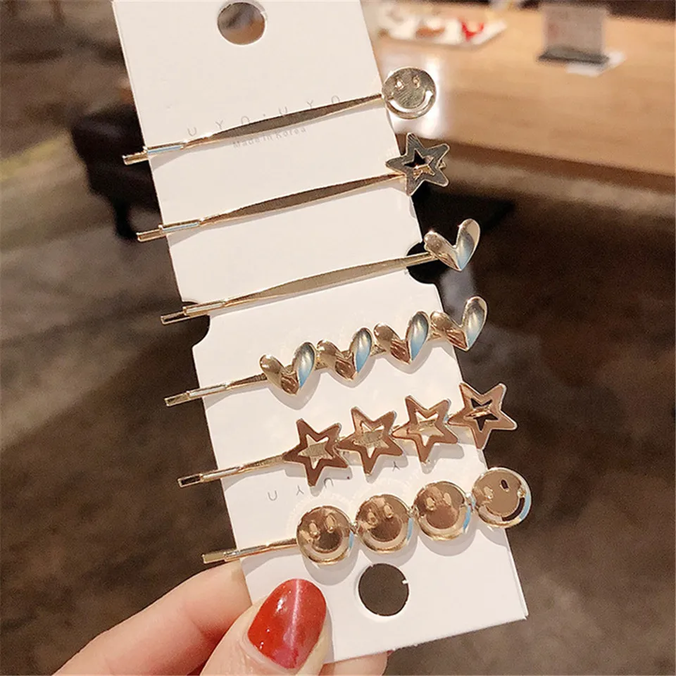 2Pcs/Set New Women Girls Cute Beautiful Alloy Barrettes Sweet Star Heart Hair Ornament Clips Hairpins Fashion Hair Accessories