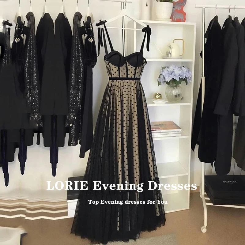 LORIE Polka Dot สีดํา Dresses 2024 Sweetheart สปาเก็ตตี้อย่างเป็นทางการชุดราตรี Graduation Party Gowns ที่กําหนดเอง