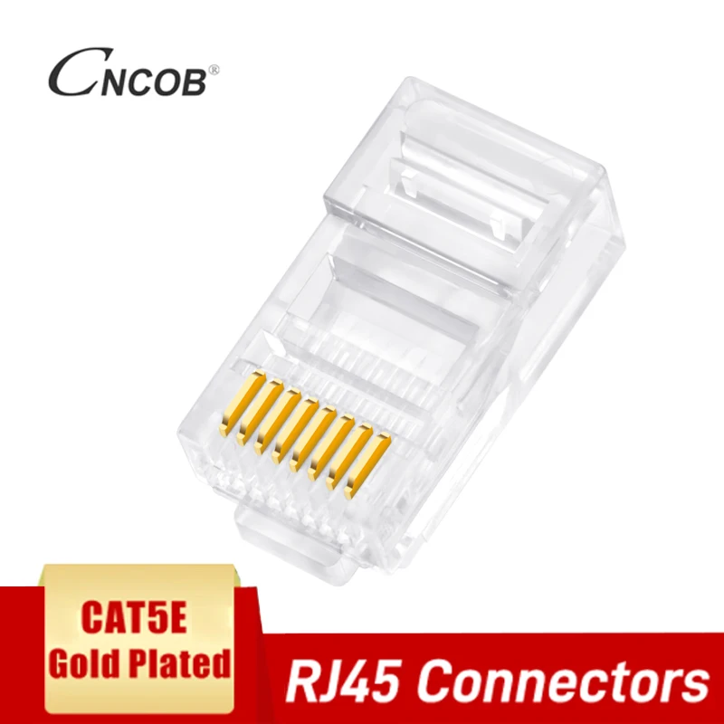 100pcs utp rj45 conector banhado a ouro ethernet cabos módulo plug rede RJ-45 cabeças de cristal cat5 cat5e furo máximo: 1.0mm