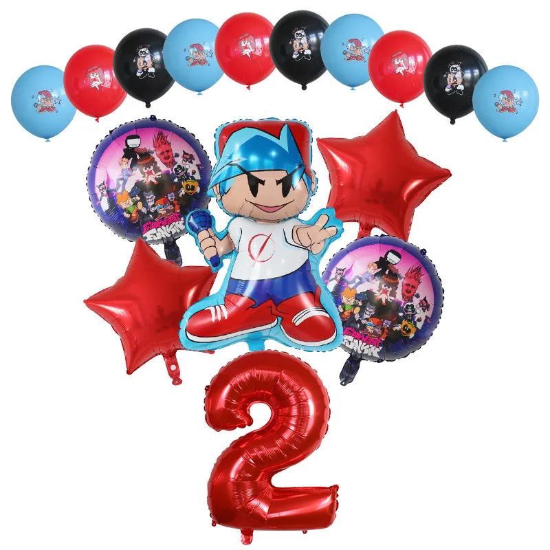 16pcs Cartoon Friday Night Funkin Balloons Set 30inch Number Globos Music Game Theme Kids Happy Birthday Party Decorations Toys