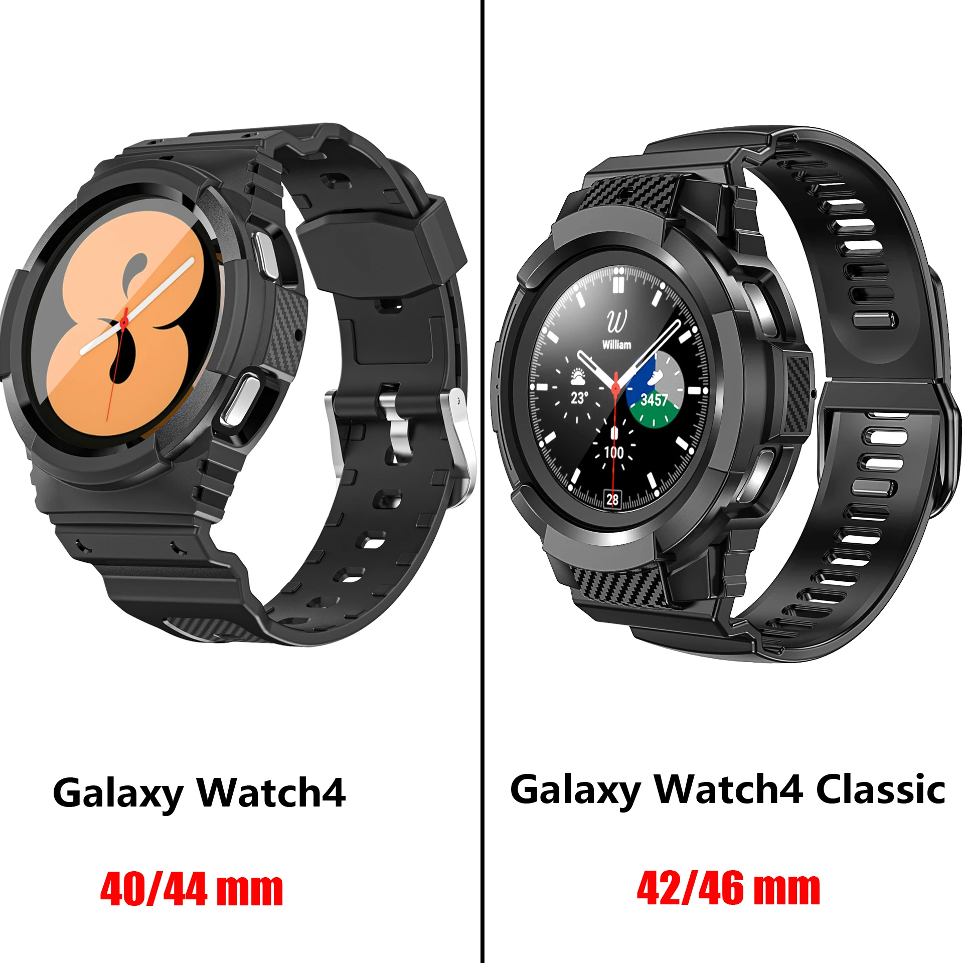 Carbon fiber Band for Samsung Galaxy Watch 4 Classic 46mm 42mm TPU Rugged Case+bracelet Samsung Galaxy Watch4 40mm 44mm strap