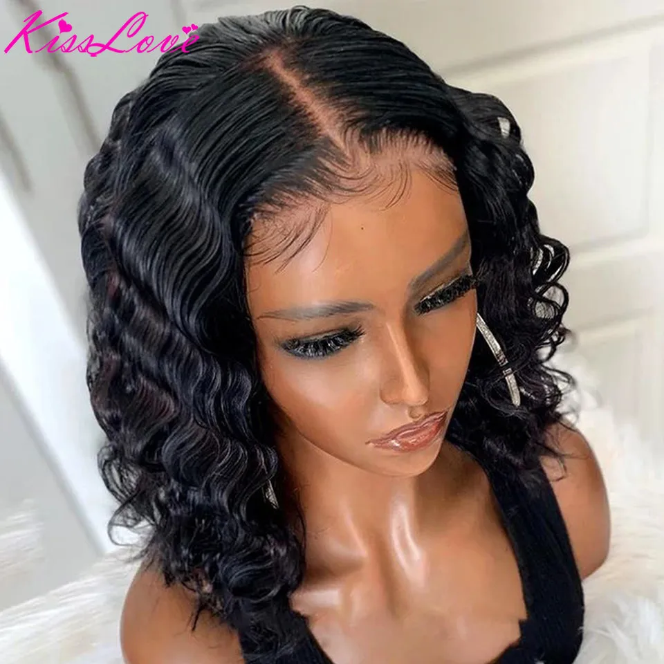 Deep Curly 13x4/13x6 Lace Front Human Hair Wigs with Baby Hair Pre-Plucked Brazilian Remy Hair 4x4 Lace Closure Short Bob Wigs