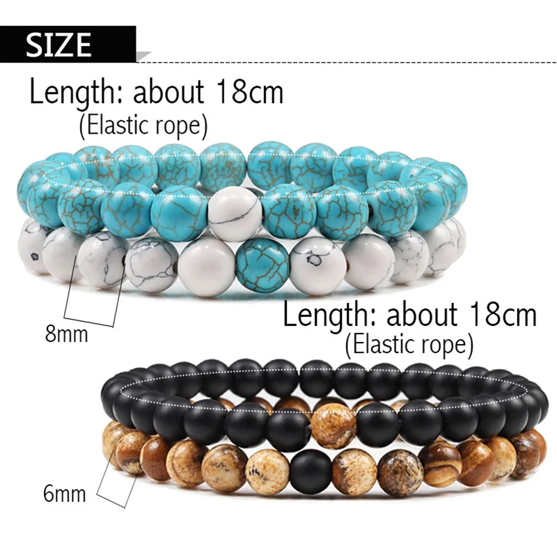 Conjunto de pulsera para hombre y mujer, brazalete de Yoga con cuentas de ojo de Tigre, piedra de Lava Natural, color blanco y negro, cuerda