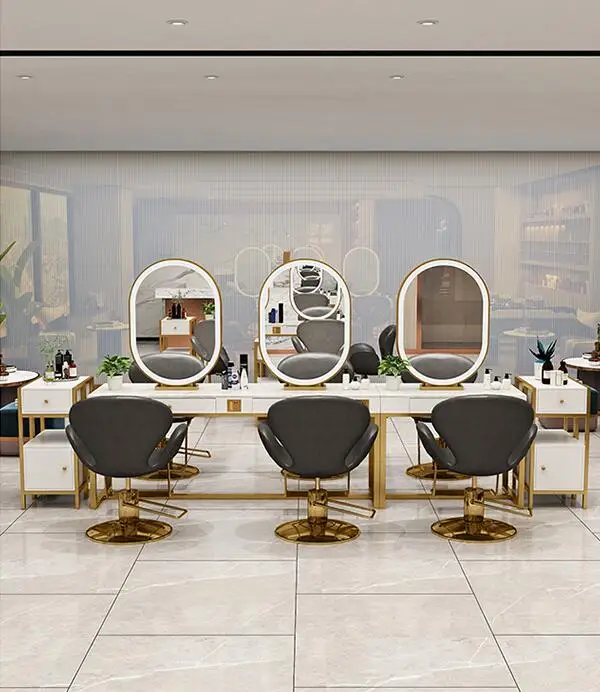 Barber shop marble desktop mirror net celebrity beauty salon mirror table hair salon special mirror table with light integrated