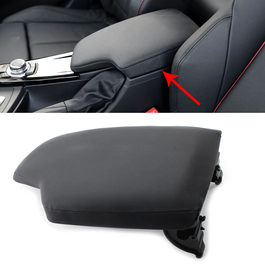 Black Car Center Console Armrest Lip Cover w/ Plate For BMW F30 2013 2014 2015 2016 2017 2018 2019 PU Leather Synthetic