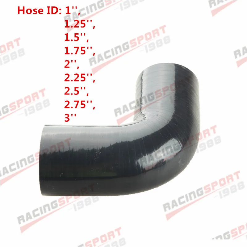 1/1.25/1.5/1.75/2/2.25/2.5/3 Inch ID 90 Degree Turbo Silicone Hose Coupler Pipe Black