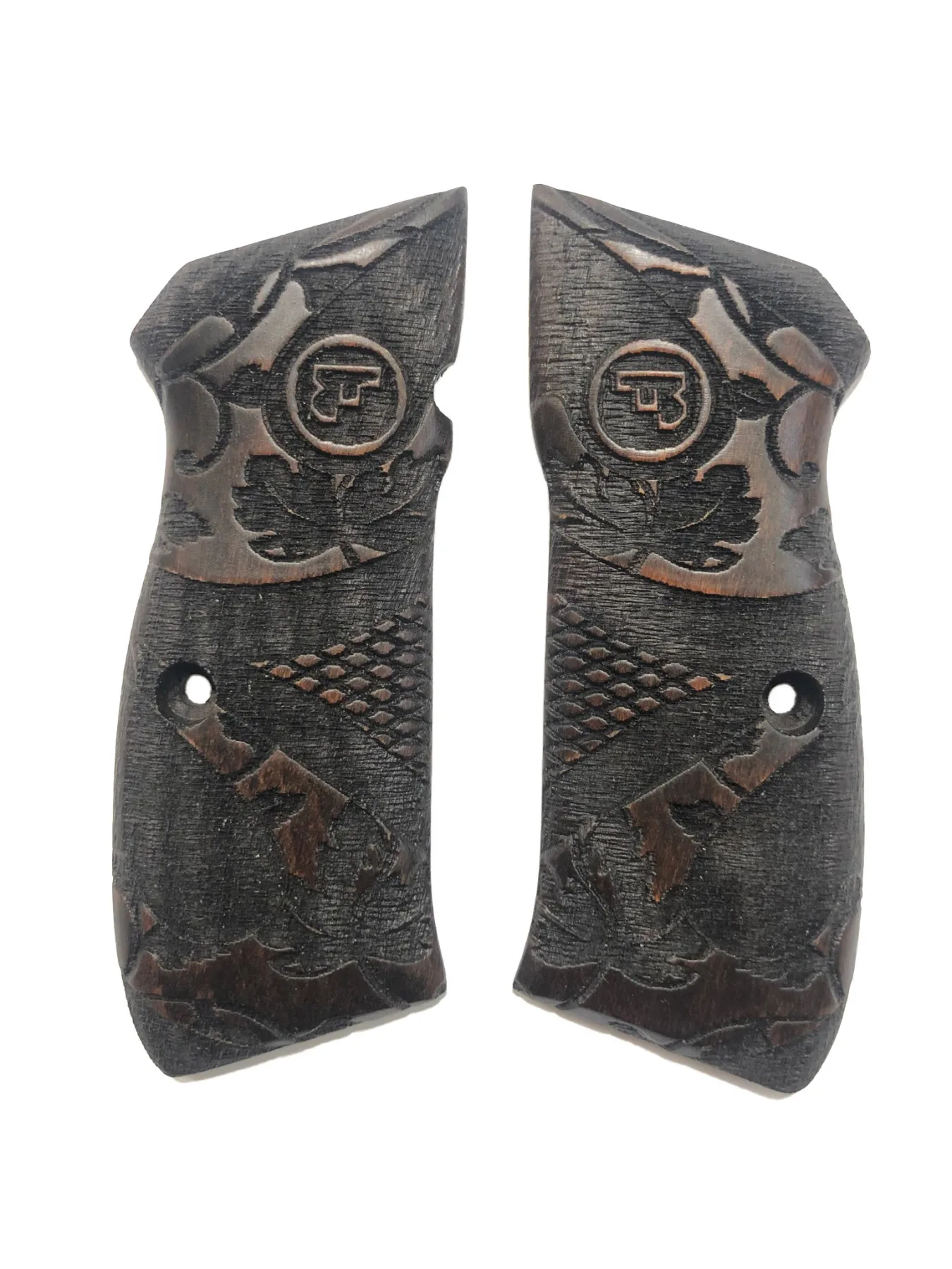 

CZ 75, CZ 85 , CZ 75 B, CZ 85 B Compatible With Special Pattern Laser Cut Dark Wooden Grip Mod33