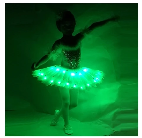 5 Colors New Girls' Swan Ballet Dress Dance Costume Tutu Skirt with LED Display XXXS-XXXL