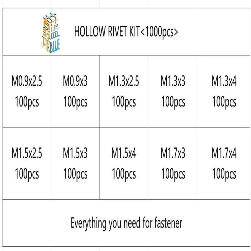 1000 Pcs GB876 Buisvormige Klinknagels M0.9 M1.3 M1.5 M1.7 Mix Printplaat PCB Nagels Koperen Holle Klinknagel Noten Kit