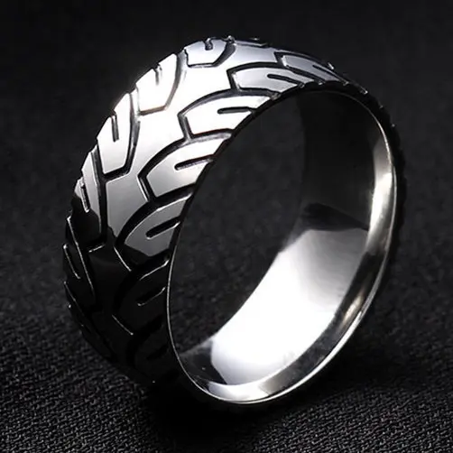 316 Stainless Steel Vintage Car Tire Pattern Ring 2021 Korean Fashion New 8mm Unisex Ring Boys Girls Steampunk Party Jewelry