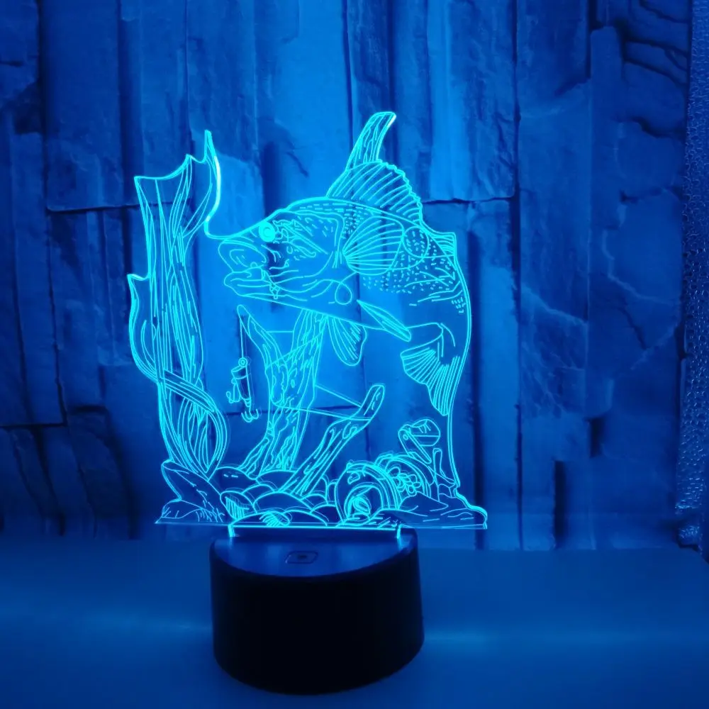 3D Illusione Ottica pesce Luce notturna per bambini 3D Lampada da Illusione Piattaforma Lampada da Tavolo con Interruttore tattile 7 colori Lampada USB Deco Lampada
