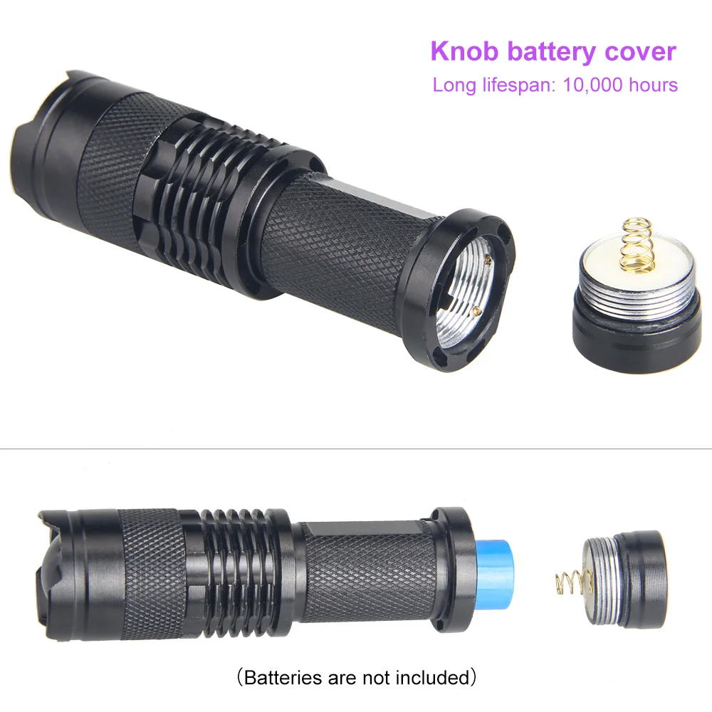 Mini UV LED El Feneri Taşınabilir Ultraviyole Siyah Işık 395/365nm 3 Mod Zumlanabilir Torch Pet İdrar Lekeleri Akrep Dedektörü Lambası