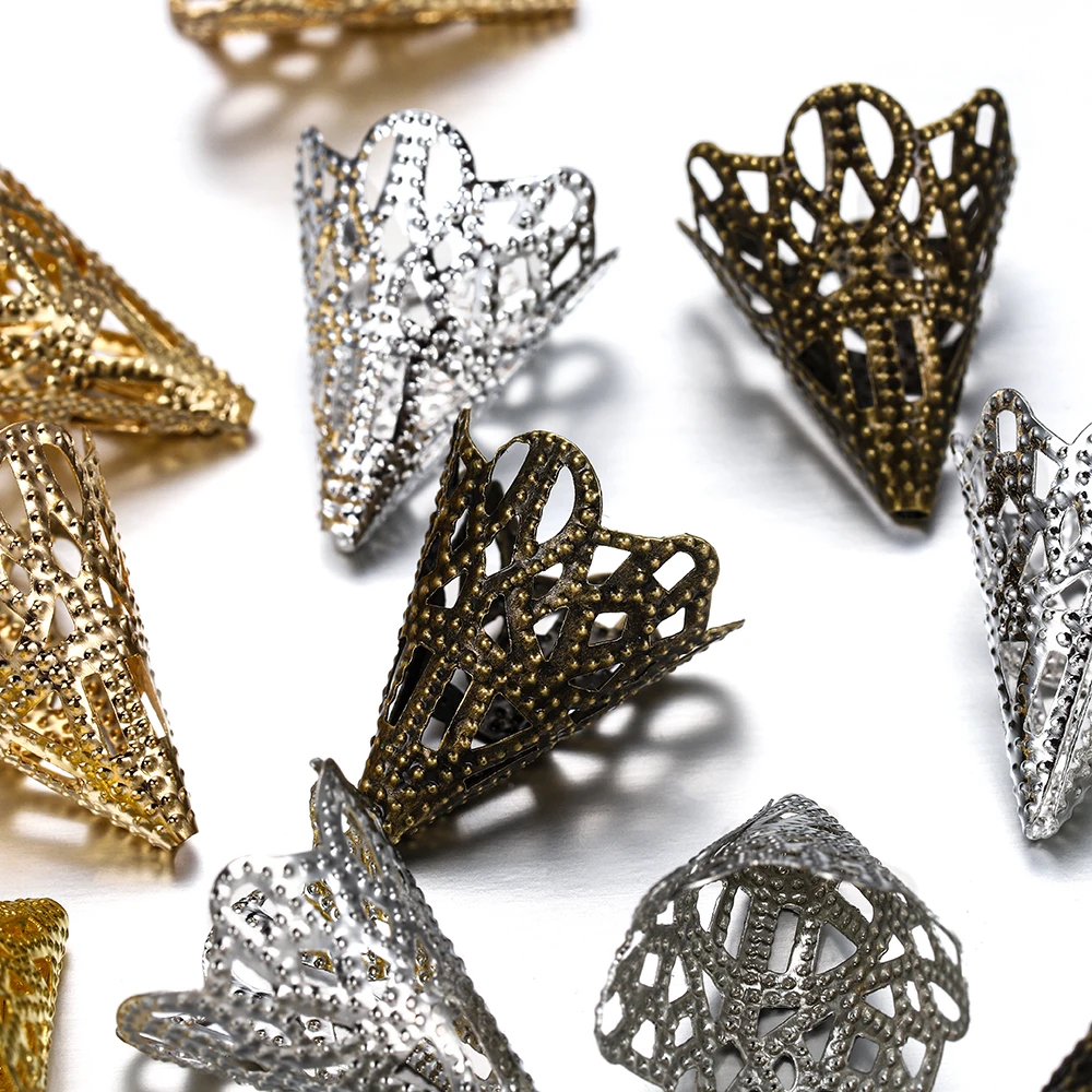 30pcs 17x20mm Charms Filigree Flower Shape Cone Beads Cap For DIY Earring Necklace Jewelry Finding Making Supplies Accessories