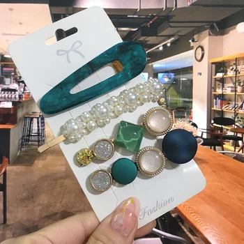 1 takım akrilik saç klipler kadınlar için moda Hairgrips geometrik inci tokalarım tokalar şapkalar kız saç aksesuarları takı