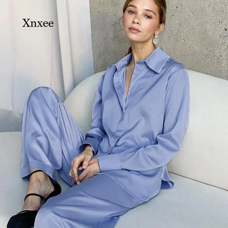 2021 Spring New Casual Suit Female Pajamas Commuter Temperament Loose Shirt Slim Wide Leg Pants Two Piece Suit Women Outfits