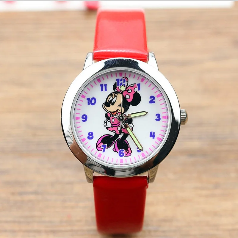 NEW Disney Minnie Mouse Kids Watch Mickey Minnie Mouse Anime Figure Watches Children Cartoon Quartz Watches for Girls Gifts Toys