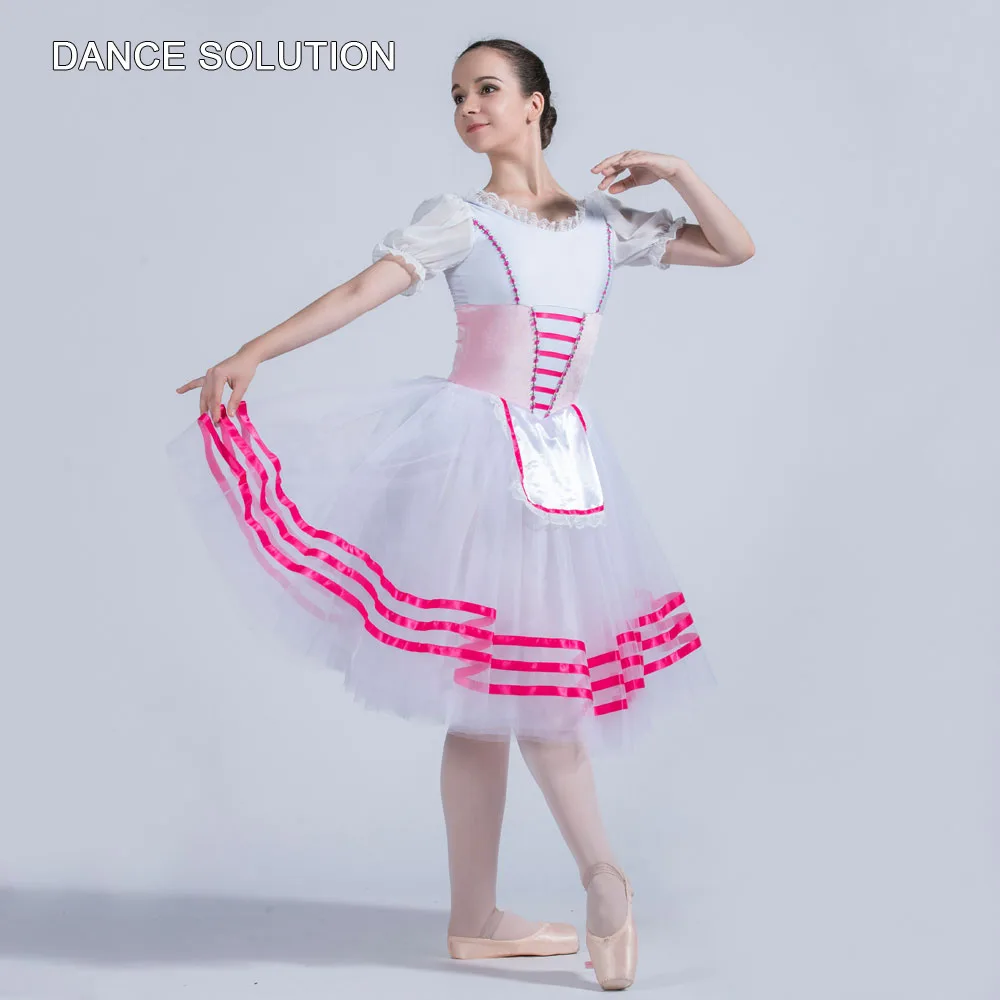 White Spandex and Pink Velvet Bodice with Romantic Tulle Tutu Skirt Ballet Costumes for Women and Girls Stage Dancewear 20015