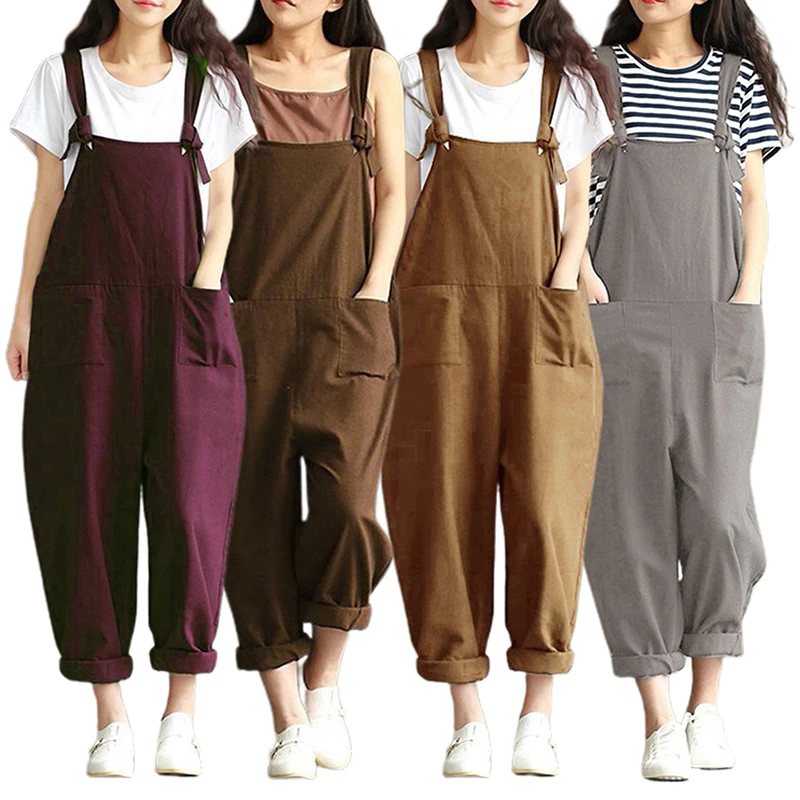 2021 mode Sommer Frauen Overalls Strumpf Overalls Casual Lose Gurt Strampler Weibliche Feste Playsuits Lange Hosen S-5XL/größe