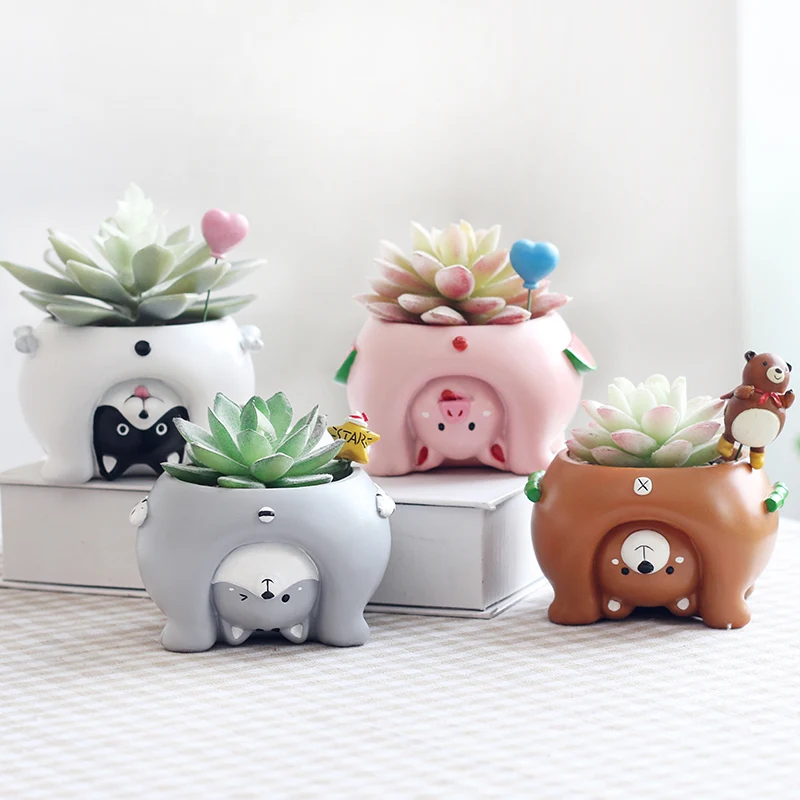 Upside Down Cartoon Animal Planter, Decorative Mini Flower Pot for Succulents Cactus Plants, Home Garden Tabletop Decoration