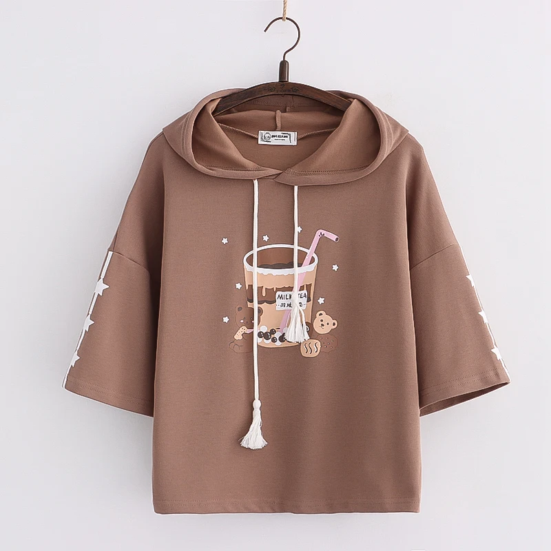 Harajuku Funny Graphic Hoodies Women Kawaii Cartoon Bear Print Hooded Sweatshirt Girls Cute Vintage Clothes 2021 Teens Pullover