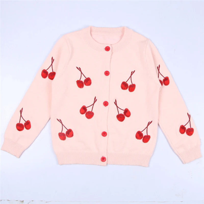 1-6Yrs Baby Boys Girls Cherry Embroidery Cardigan Coat Children Clothing Boys Girls Long Sleeve Knitted Kids Cardigan Coat