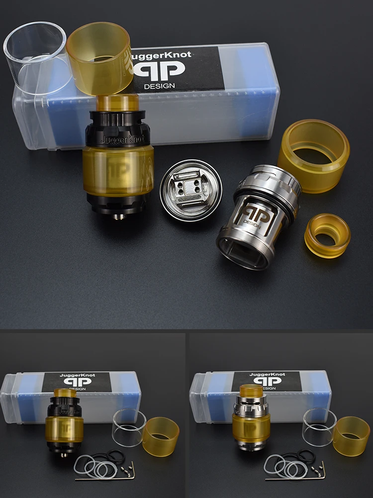 QP Juggerknot RTA Dual Coils Rebuildable 316SS 28mm Diameter 4ml/6ml Capacity Top Airflow Tank vs QP Designs Fatality M25 RTA