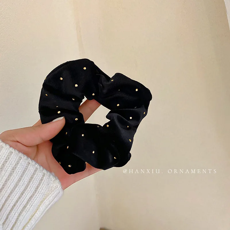 retro star dot black velvet large intestine hair ring Korean temperament hair rope simple design back headhair accessoriesfemale