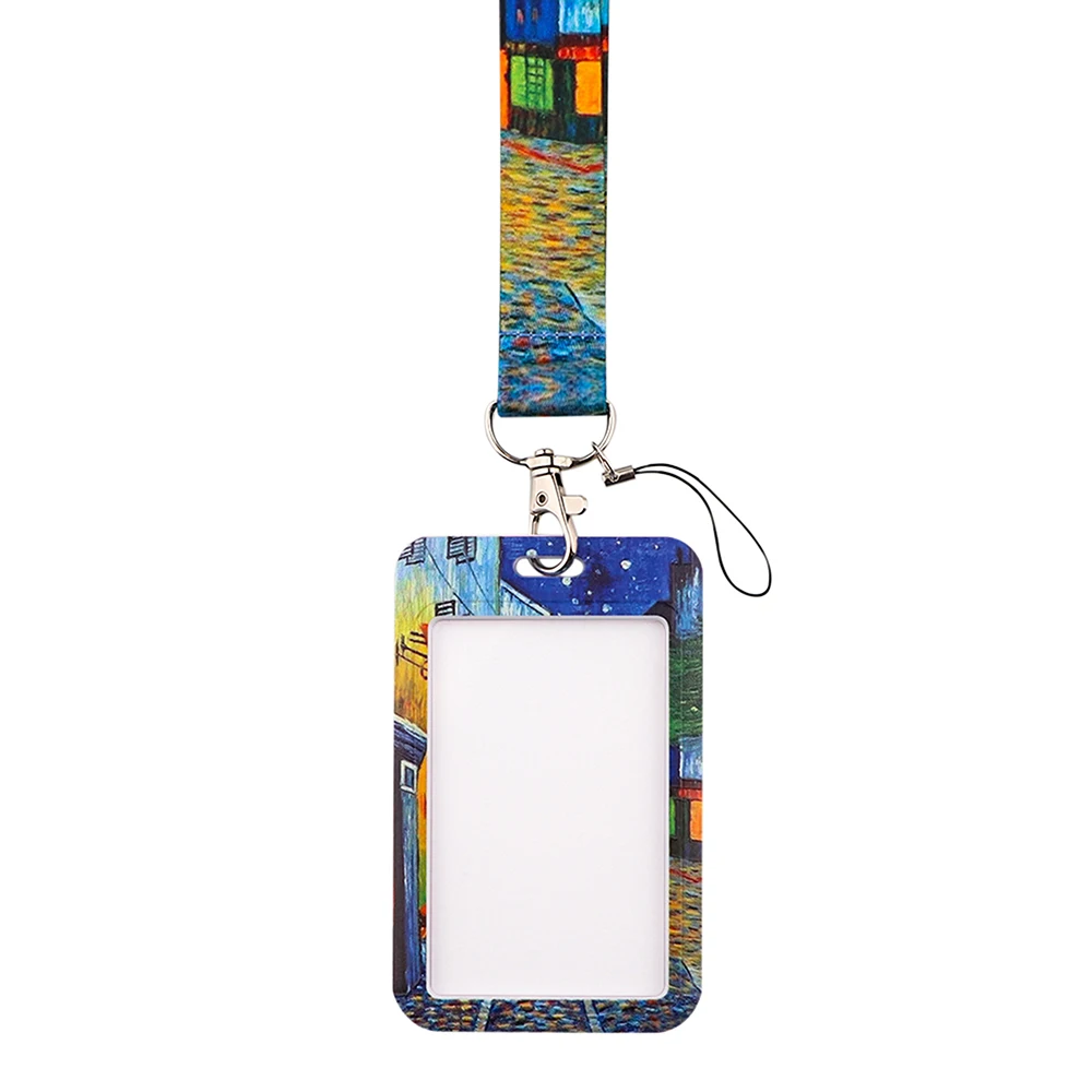 Van Gogh Painting Art Fashion Lanyards ID Badge Holder Pass Case Cover Slip Bank Credit Card Holder Strap Cardholder