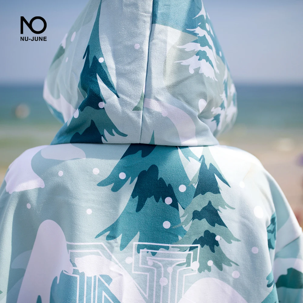 Nu-June Microfiber Changing Robe for Men and Women, Swimming Diving Bathrobe, Cloak Printing, Bath Towel, Outdoor Hooded Beach