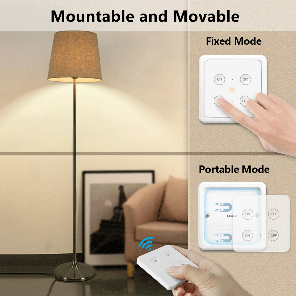 LoraTap Wireless RF 868Mhz Switch Relay Module 2,4 Button Remote Control ON/OFF up to 200m Mountable and Portable No wires