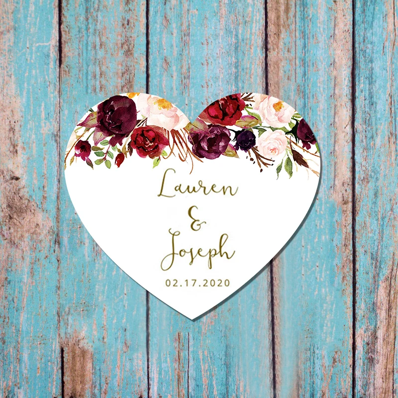96pcs Heart-shaped Stickers Customized Boxes Tags Your Text Logo Picture Handmade Personalized Wedding Birthday Party Favor