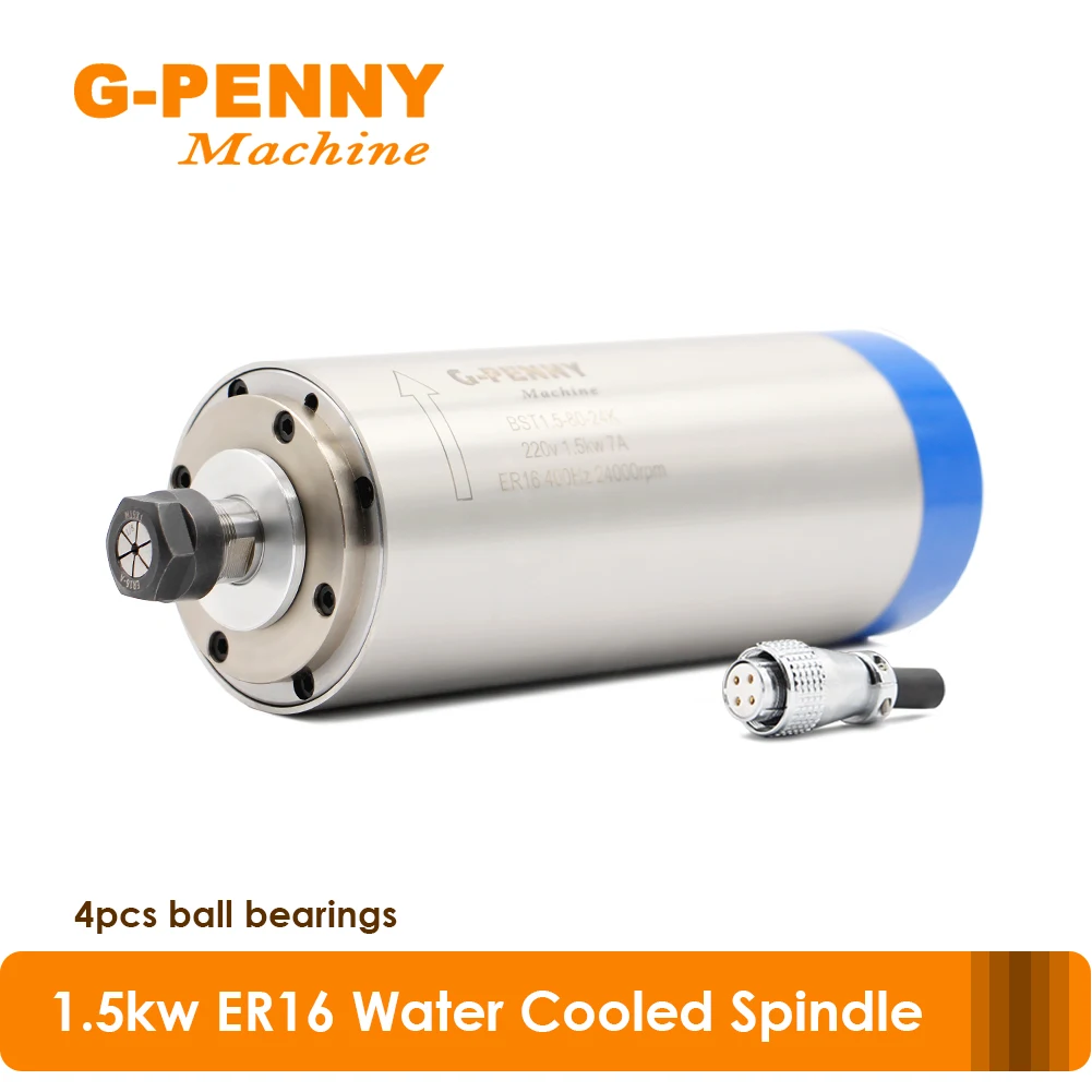 G-Penny 1.5kw ER16 wrzeciono chłodzone wodą 80*220mm 110v/220v/380v 400Hz 4 szt. łożyska kulkowe silnik wrzeciona cnc do obróbki drewna