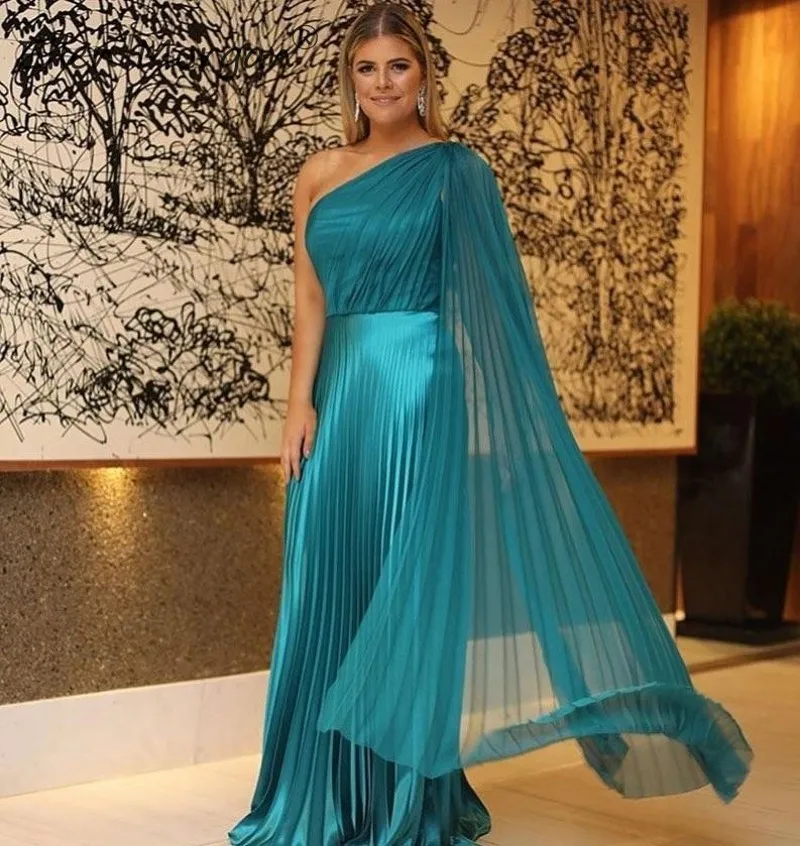 Vestidos Green One Cap Shoulder Arabic Dubai Evening Dresses 2024 Satin Long Sexy Red Carpet Celebrity Formal Prom Party Gowns