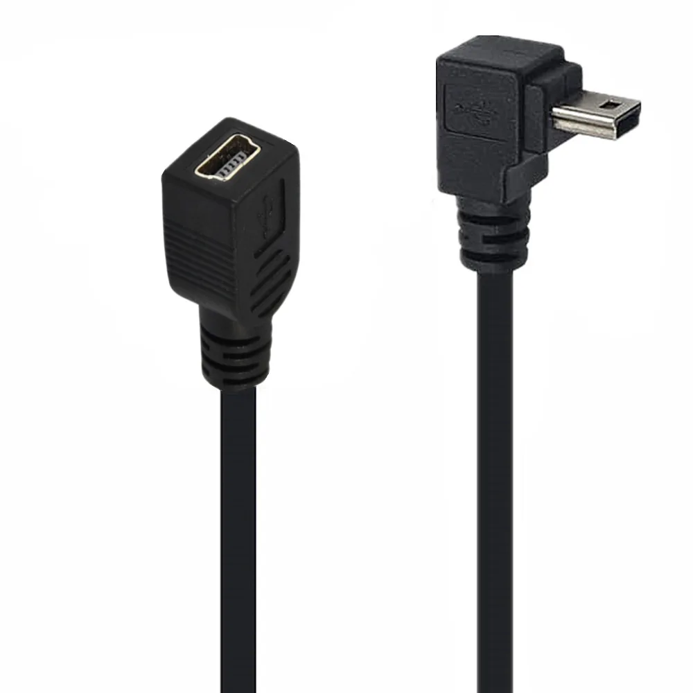 Mini USB 5pin rozszerzenie męskie i żeńskie kabel przedłużacz Adapter danych kabel przewodzący kąt prosty 90 stopni przewód 25cm