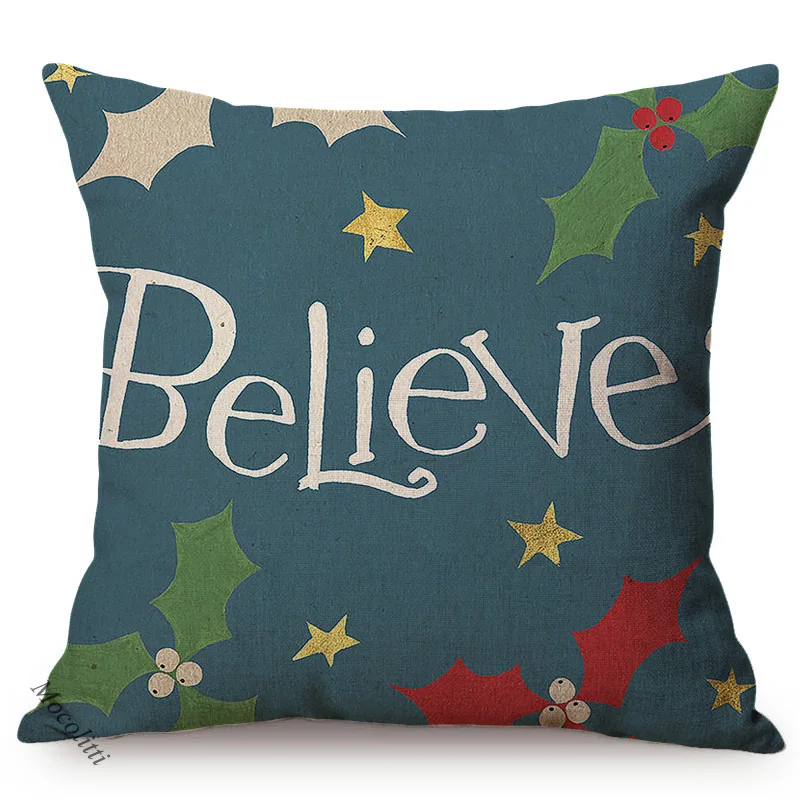 Red Christmas Home Decoration Cushion Cover Happy New Year Greetings Letter Design Car Sofa Chair Cotton Linen Throw Pillow Case
