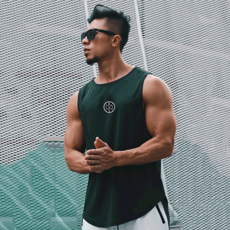 Bodybuilding Vest Men Sports Tank Top Men Gym Clothing Fitness Workout Sleeveless Shirt Mesh O Neck Running Stringer Singlets