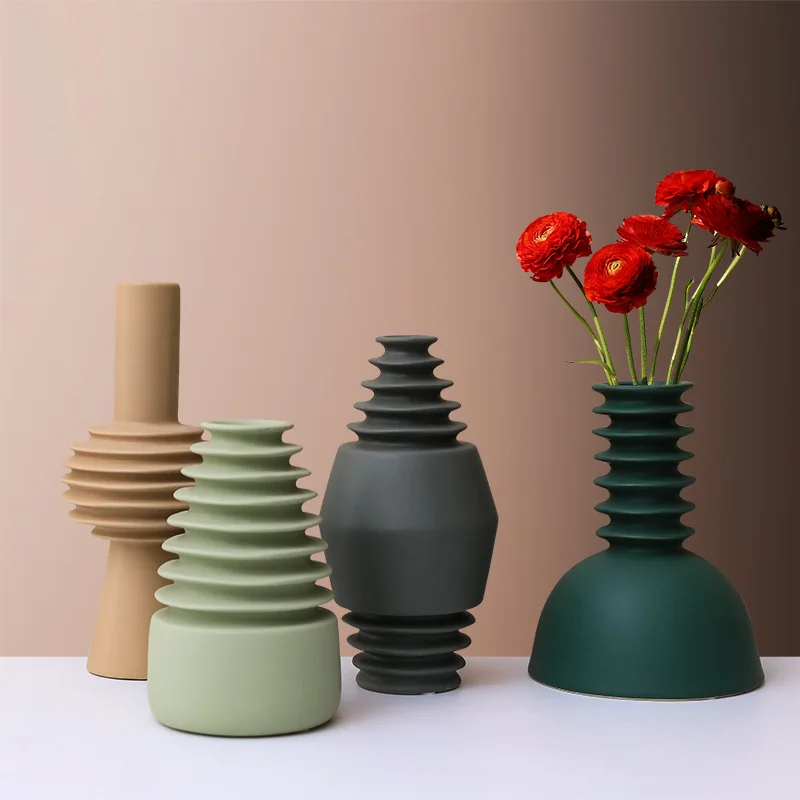 

Threaded Decorative Vases Ceramic Flower Pots Dried Flower Container Morandi Color Nordic Vases Home Decoration Creative Gifts