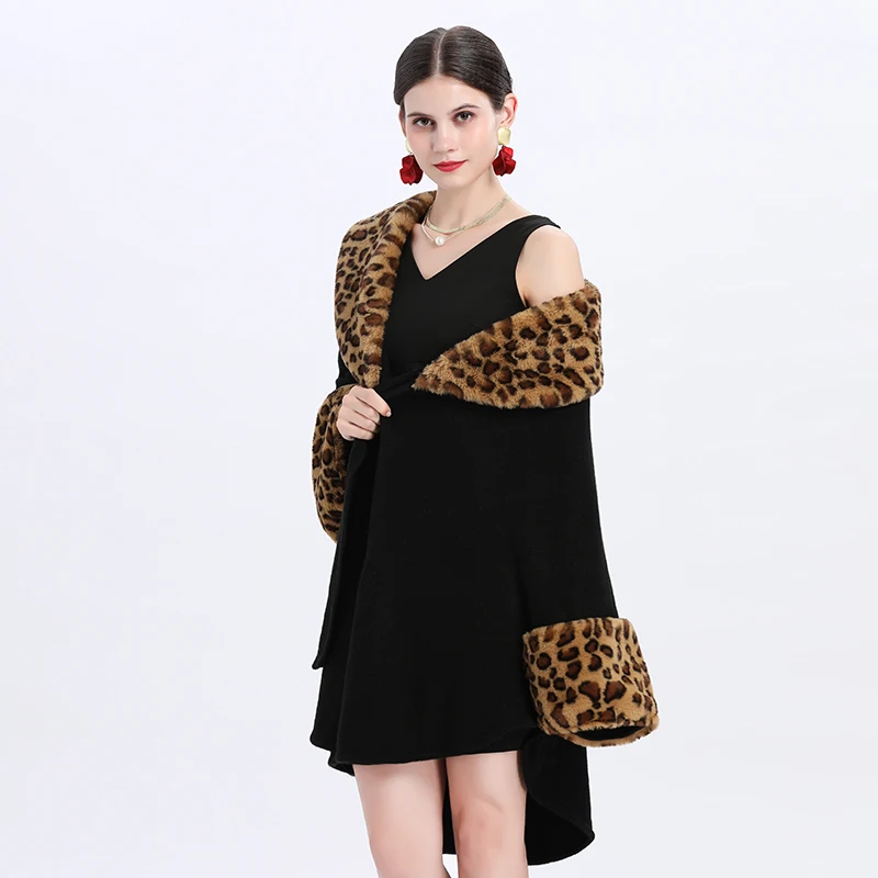 Abrigo holgado con cuello de piel sintética de leopardo para mujer, cárdigan grueso y cálido, mangas largas de murciélago, capa de Cachemira, ropa de calle de invierno, 4 colores