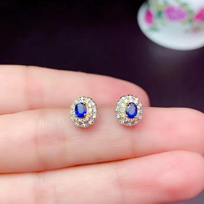 KJJEAXCMY 925 sterling silver inlaid natural sapphire Chinese style elegant simple girl gem stud support check