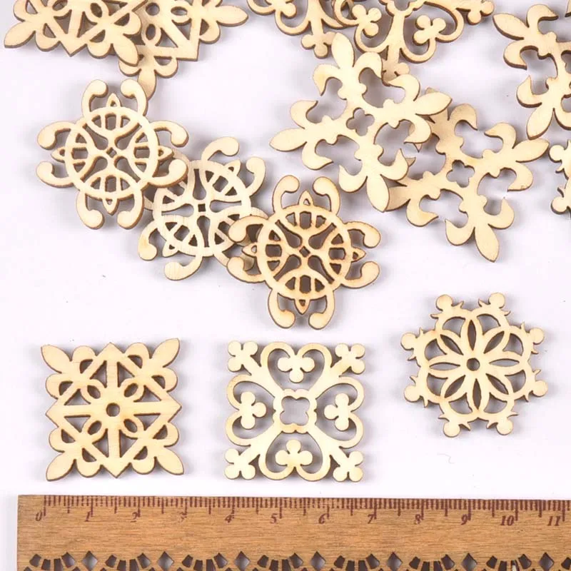 20Pcs 29mm Natural Wood Crafts DIY Scrapbooking Handmade Accessory Flower Lace Pattern Wooden Ornaments Home Decor Arts m2208