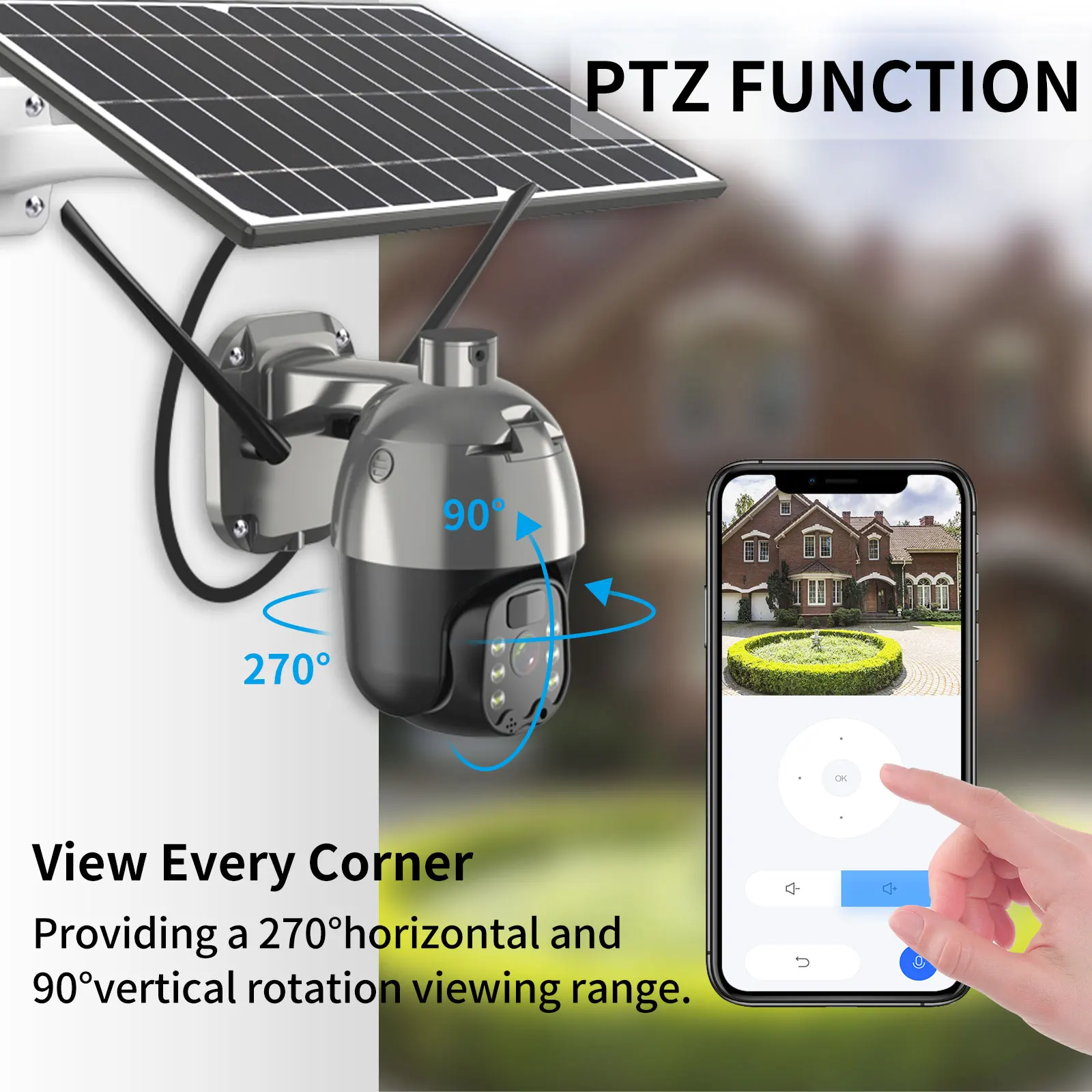 Solar Panel IP Camera 1080P 4G Sim Card /WiFi PTZ 4X Outdoor Security Wireless Monitor Waterproof Human Detect CCTV Surveillance