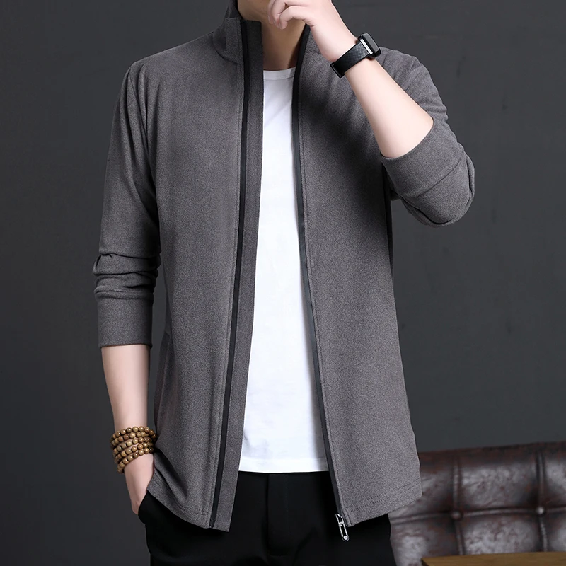 

Elegant Gentleman Stand Collar Cardigan Mens Winter Autumn Jackets And Coats Large Size Zipper Knitted Cashmere Sweater Husband