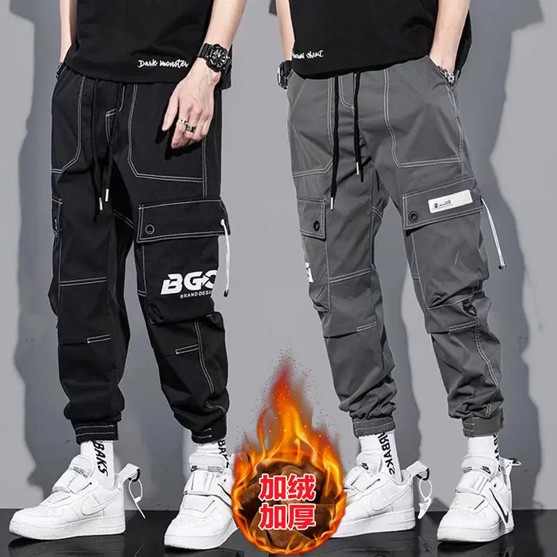 

Workwear Pants Men's Fleece Ankle-Tied Loose Casual Pants Male Trendy Autumn Winter Thickened Harem Pants Hip Hop Cargo Pants