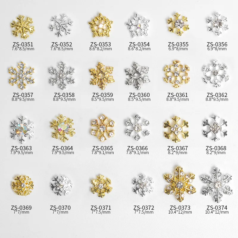 

10Pcs Nail Art Silver Gold Charms Snowflakes Crystal Rhinestones Christmas Nail Art Gem Pendant For Manicure Polish Decoration